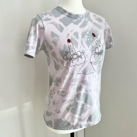 ✨Upcycled | NastyGal | Flip 'Em Off Relaxed Graphic T Shirt | Small | Blue/Grey - Picture 4 of 10